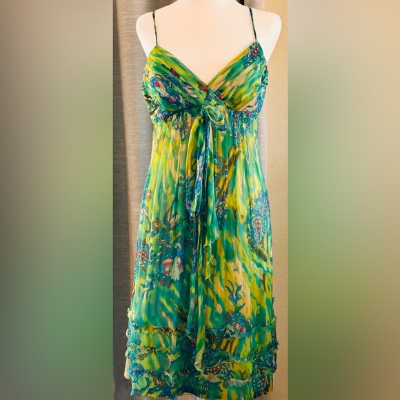 Sue Wong Green Ruched Wrap Sundress - Picture 5 of 7